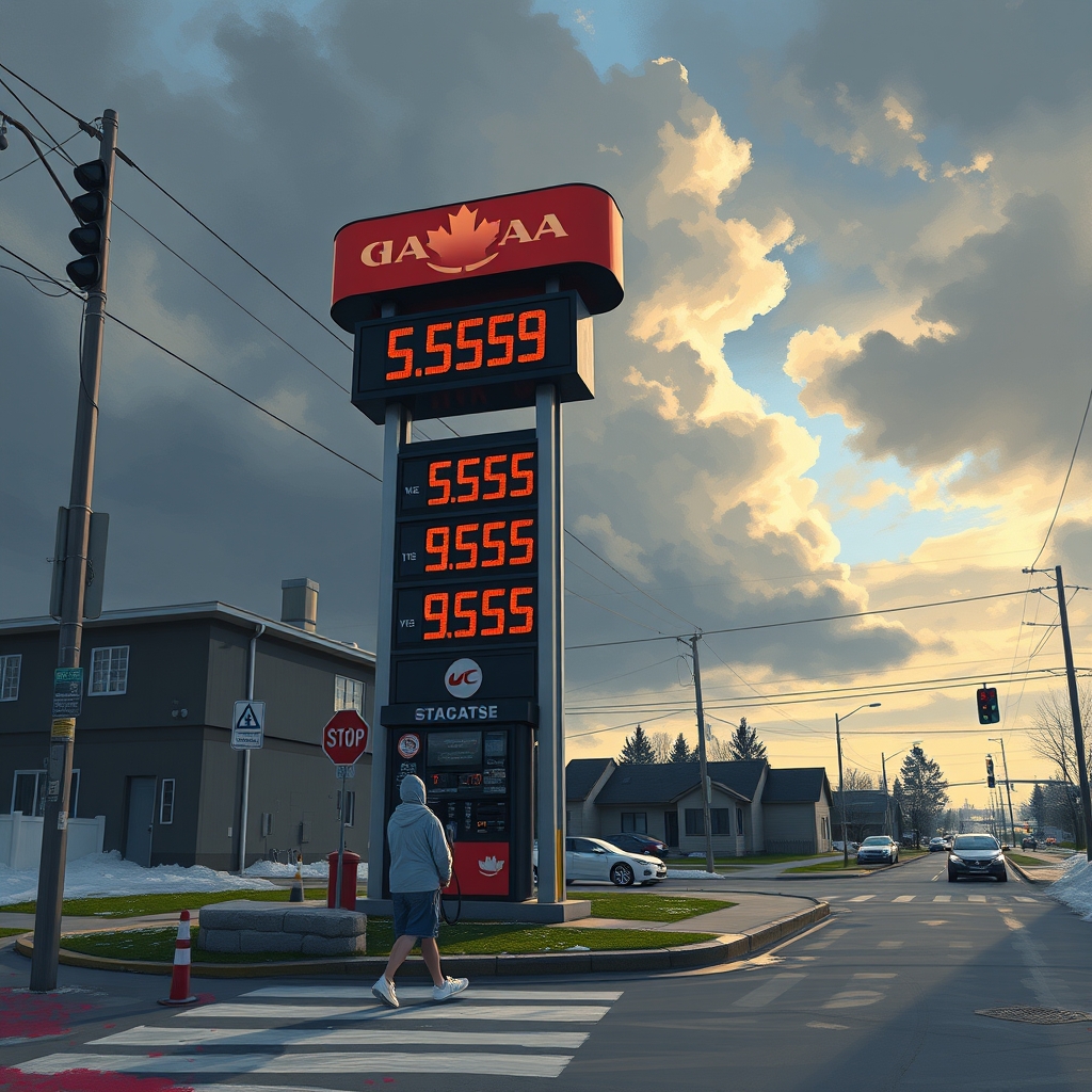 AI-generated illustration: Halifax gas prices going down — spring scene
