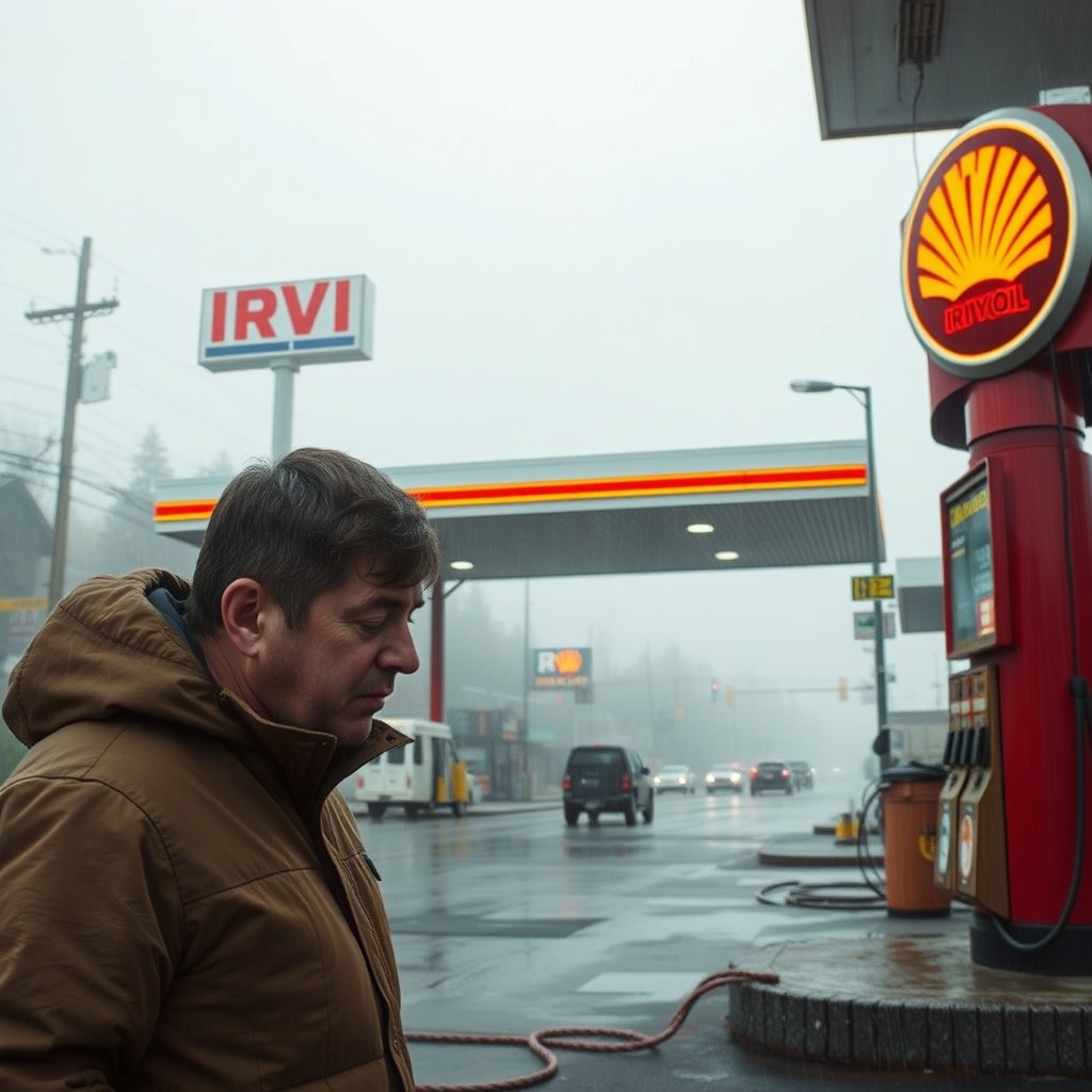 AI-generated illustration: Halifax gas prices going up — fall scene